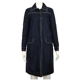 Damenmanteljacke aus Nylon in Navy mit weißen Nähten - Prada