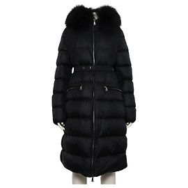 Moncler Casaco longo de penas para mulher com acabamento em shearling preto