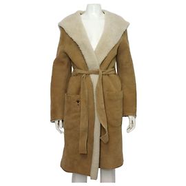 Dior Lederjacke mit Kapuze und Gürtel für Damen, Senfgelb