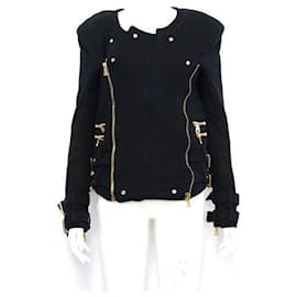 Balmain Chaqueta de algodón negro con botones dorados para mujer