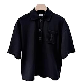 Kurzarm Poloshirt aus Baumwolle Schwarz - Saint Laurent