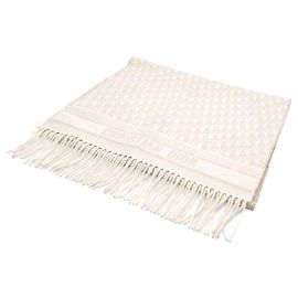 Dior Écharpe châle pour femme en mélange de cachemire écru avec motif Oblique et fil métallique doré