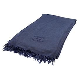 Sciarpa in misto cashmere e seta con logo ricamato CC Blu - Chanel