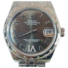 Datejust Chocolate Dial Oyster bezel with Diamonds Women's Watch - Rolex