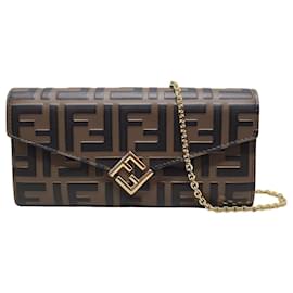 Langer FF Diamond Chain Geldbeutel aus braunem und schwarzem Leder - Fendi