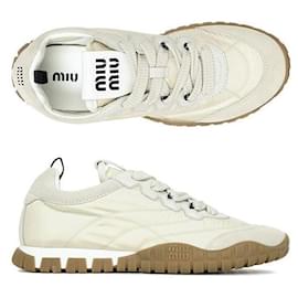 Miu Miu Ivory Tire Technical Suede Sneakers ZJM
