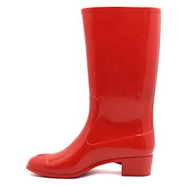 Botas de lluvia para mujer con logotipo CC Camelia roja - Chanel
