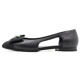 Chanel Ballerine in pelle di agnello nera con nastro grosgrain CC