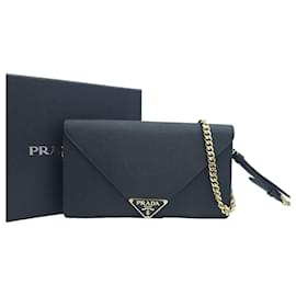 Clutch WOC Saffiano Envelope con Cadena, Bolso de Hombro y Crossbody Negro - Prada