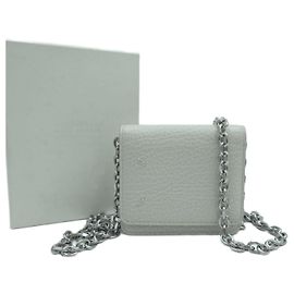 Maison Martin Margiela Cartera de cadena WOC en cuero con pespuntes White Gray