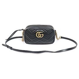 Gucci Borsa a tracolla con catena Black Matelassé Chevron GG Marmont piccola