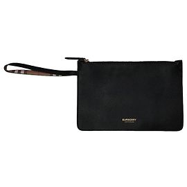 Burberry Clutch Pouch in pelle granulata con tracolla nero
