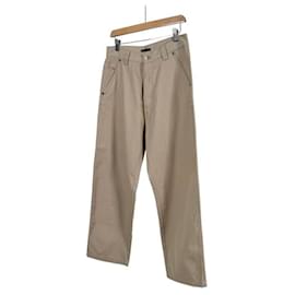 Pantaloni larghi in cotone con logo Triangle da uomo Beige - Prada