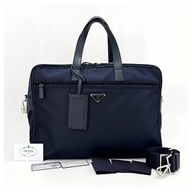 Prada Sac porte-documents cabas en nylon Saffiano Navy
