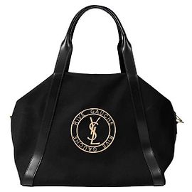 Saint Laurent Bolso Bowling de hombro en lona acanalada con logotipo bordado Gosh Negro