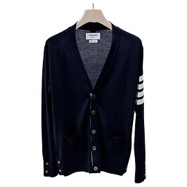Thom Browne Merino-Wollstrickjacke Navy