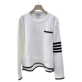 Milano-Strick mit diagonalem Streifen weiß - Thom Browne
