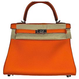Hermès Borsa Kelly in Epsom Arancione con stampa argento (Nuovo)