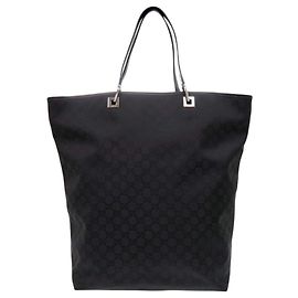 Bolso Tote de Nylon y Cuero Negro con patrón GG Gucci