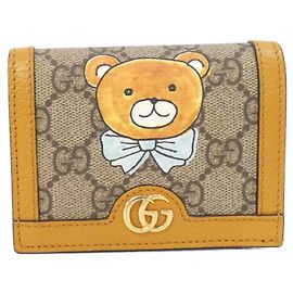 Cartera de doble pliegue beige y mostaza Gucci