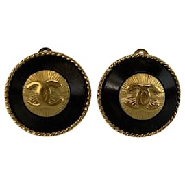 Orecchini CHANEL Coco Mark placcati in legno nero e oro per donna