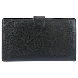 Carteira longa de couro preto Chanel Coco Mark