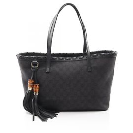 Borsa Tote Gucci in denim nero e pelle