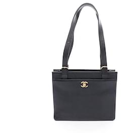 Chanel Tote Bag aus schwarzem genarbtem Kalbsleder