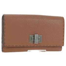 FENDI Seleria Peek A Boo Long Wallet Leather Brown Silver Auth bs36174A