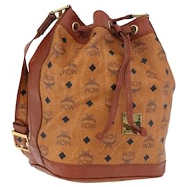 Borsa a tracolla MCM Vicetos in pelle marrone oro Auth bs35784