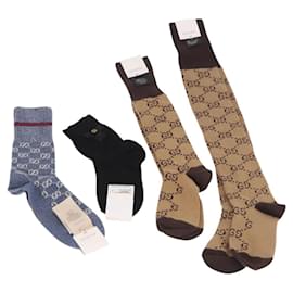 GUCCI Socks Cotton Set of 4 Pairs Beige Brown Navy Auth mr2726 - Gucci