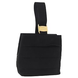 Borsa a mano Salvatore Ferragamo in tela nero e oro Auth bs36090A