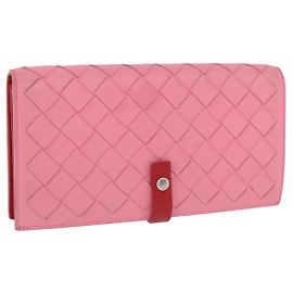 CARTERA LARGA BOTTEGA VENETA INTRECCIATO de cuero rosa Auth 186599A