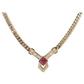 Collana Christian Dior in Pietre Colorate Metallo Tonalità Oro Auth SW2532