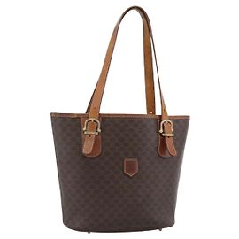 Céline Borsa Tote CELINE Macadam in PVC e pelle marrone con finiture dorate Auth 192720
