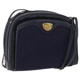 Borsa a Spalla GUCCI Micro GG Canvas Navy Gold Auth 192243