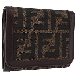 Portafoglio FENDI Zucca Canvas Nero Marrone Auth bs36073