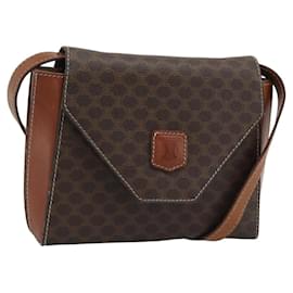 Céline CELINE Macadam Canvas Schultertasche PVC Leder Braun Gold Auth 192261
