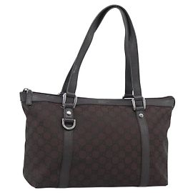 Borsa Tote GUCCI GG Canvas Abbey Tote Bag Outlet Marrone Argento 268640 Auth ep15094