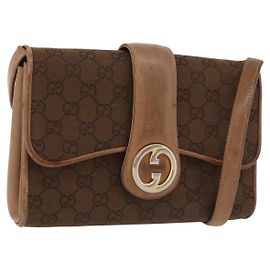 Borsa a Spalla GUCCI GG Canvas Marrone Oro Auth 191929