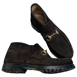 Mocassins Vintage Gucci en daim avec mors marron foncé EU37.5