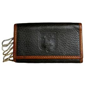Céline Vintage Celine Textured Leather Card Holder Black Brown Gold