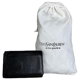 Porte-cartes en cuir vintage Yves Saint Laurent noir