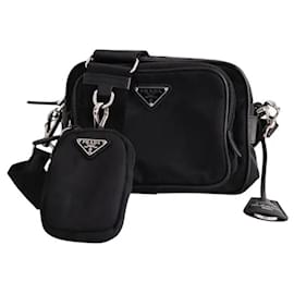 Borsa a tracolla Prada nera in nylon e pelle