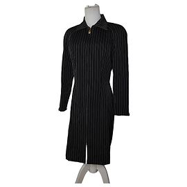 Vestido de algodón a rayas vintage Dior Negro Blanco Oro M