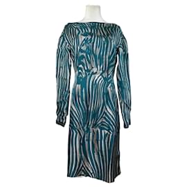 Vestido de seda a rayas vintage Loewe verde azulado y plata M