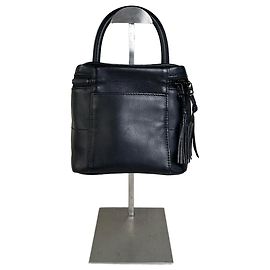 Vintage Courreges Kosmetiktasche aus glattem Leder Schwarz Silber
