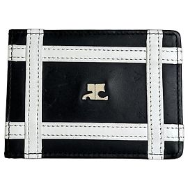 Vintage Courreges Leder Kartenetui Schwarz Weiß Silber Logo