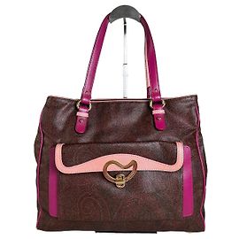 Tote in tela rivestita Vintage Etro Bordeaux Rosa Chiusura a Cuore Oro