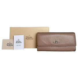 Cartera de cuero vintage Vivienne Westwood Beige Broche dorado